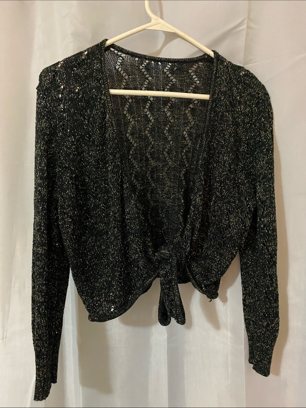 Metallic Black Tie-Front Women's Cardigan